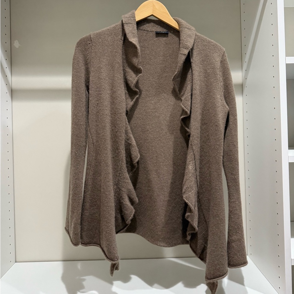 Magaschoni Taupe Ruffle Cardigan